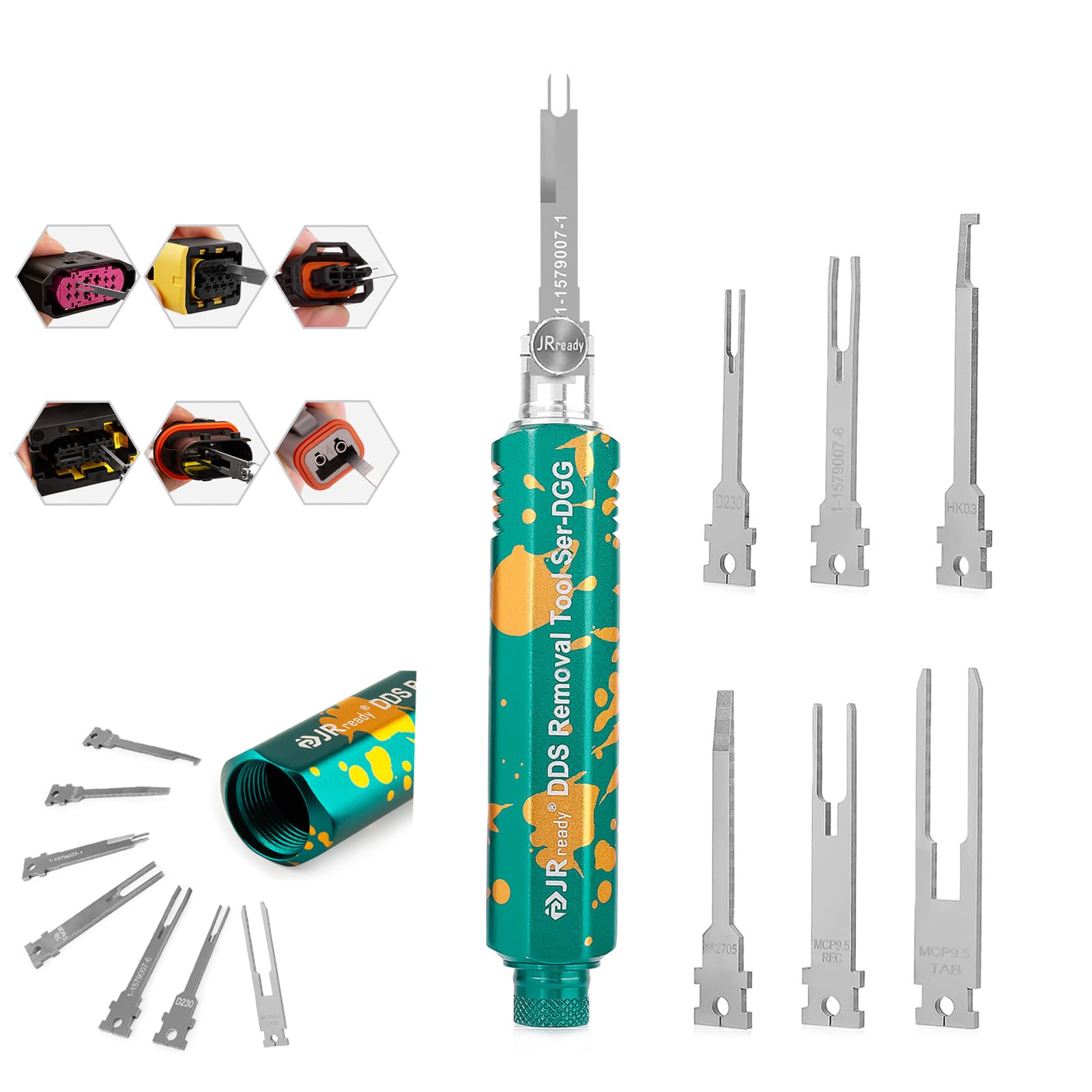 JRready ST5346 JRDDS Pin Extractor Tool Kit with 7PCS Replacement Tips Upgraded Terminal Removal Tools for Deutsch AMP Delphi Bosch Connectors