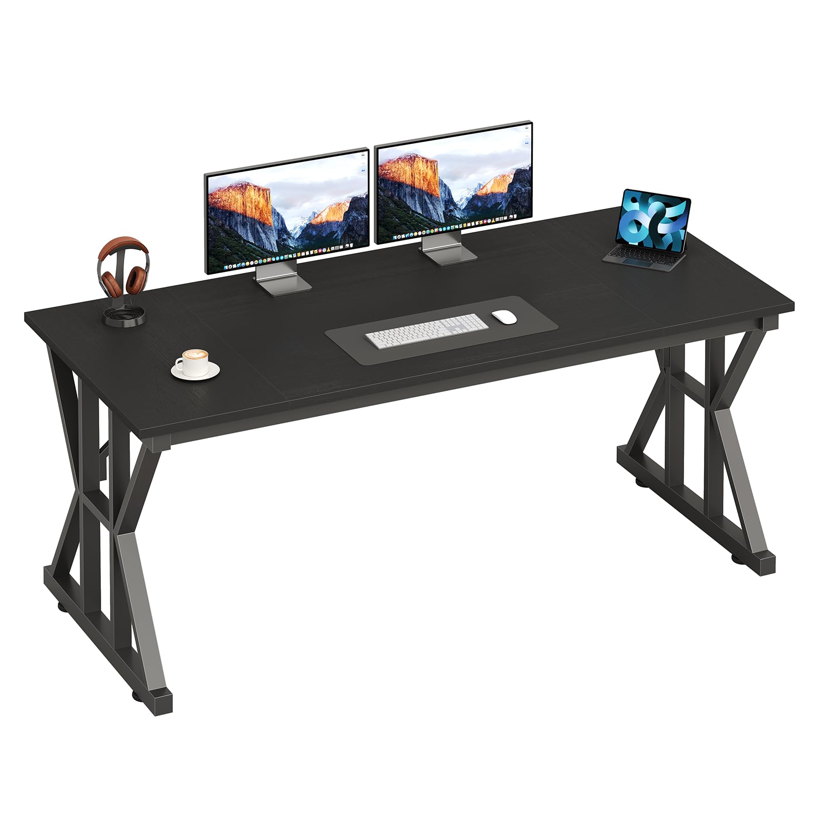 55" Large Computer Desk with Thickened Frame for Home Office, Living Room