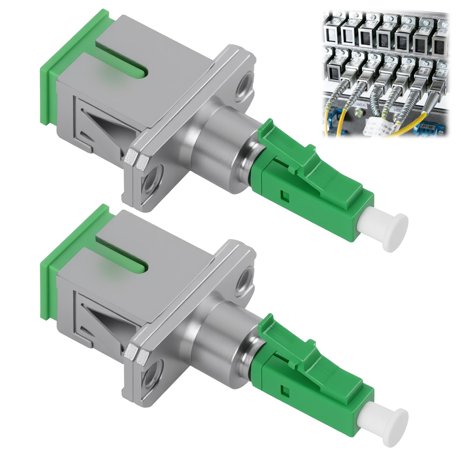 Adaptador de fibra óptica SC/APC hembra a LC/APC macho monomodo híbrido, LC a SC, bajas pérdidas