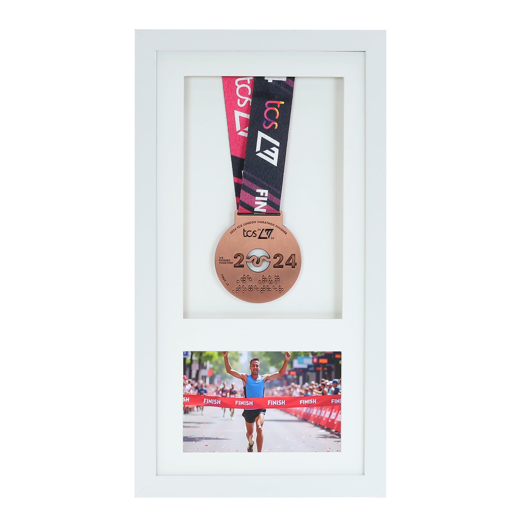 Medal display Frame with Apertures for Bib and Photo. Handmade. Perfect for Runners, Swimmers, Cyclists, Athletes | Marathon Medals