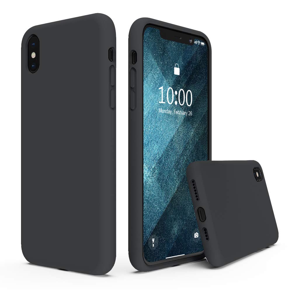 SURPHY Silicone Case for iPhone Xs Max, Liquid Silicone Shockproof Protective Case Cover (Full Body Thick Case with Microfiber Lining) Compatible with iPhone Xs Max 6.5,Black