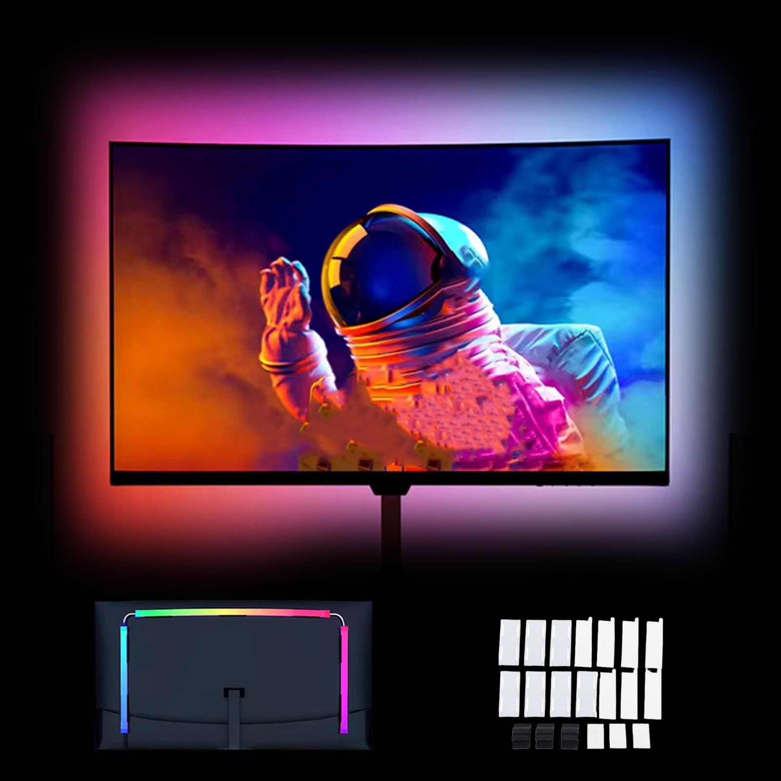 VBESTLIFE Monitor da 2,4 Pollici Retroilluminazione a LED, Luci a Striscia LED USB 5V Che Si Sincronizza con il Colore dello Schermo o la Musica, Barra Luminosa del Computer RGB Dietro il