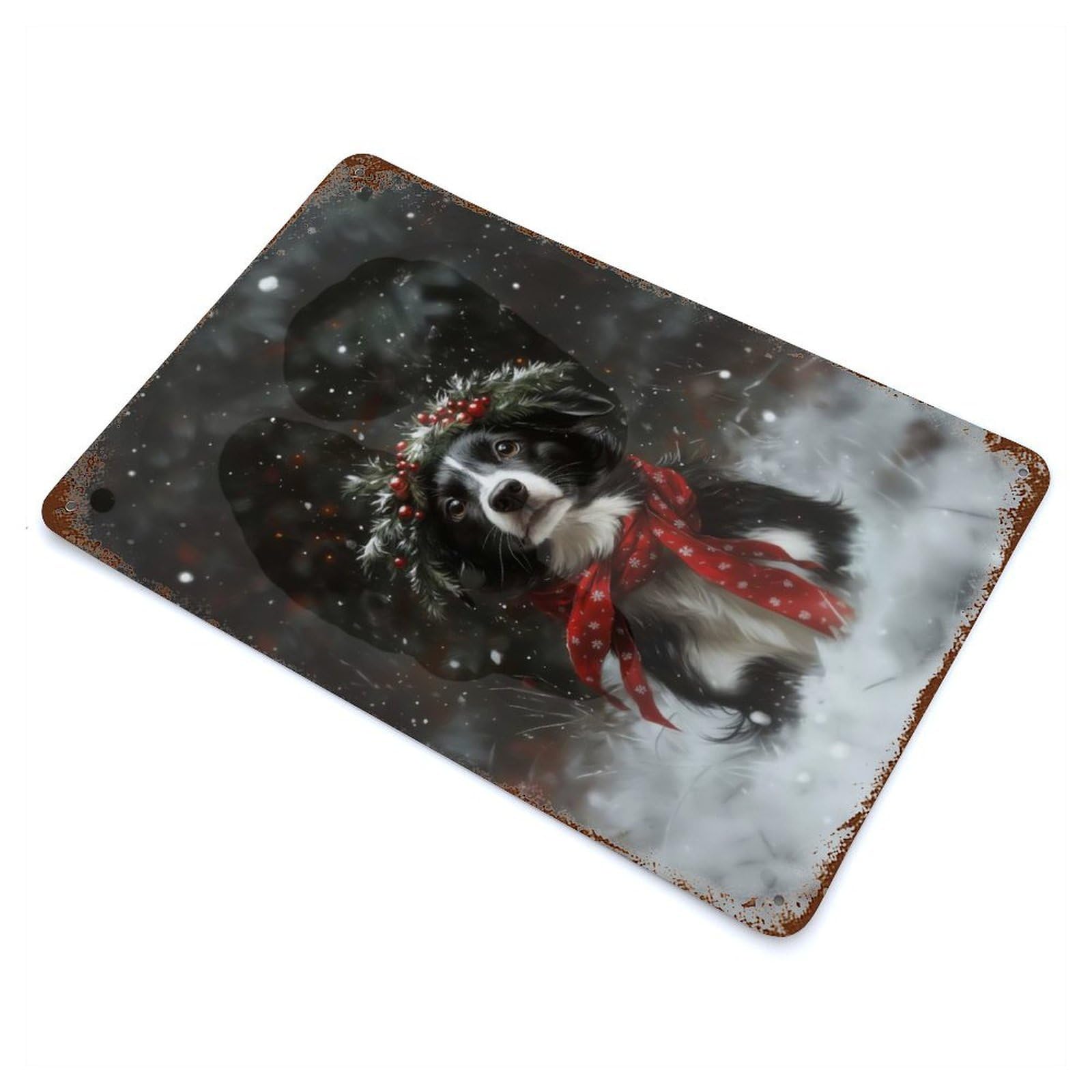 Garage Style Christmas Border Collie Vintage Rust Metal Sign 11.8"x7.9", Retro Wall Decor for Bar And Workshop