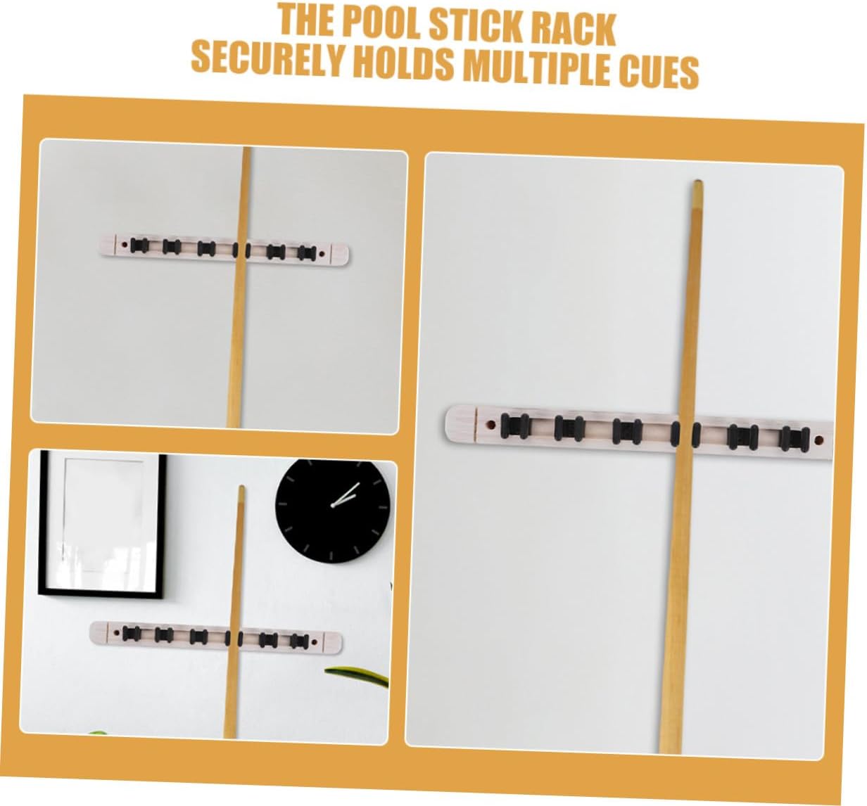 Luxshiny 2 Pairs 6-hole Solid Wood Pool Cue Rack Wall Mounted Billiard Cue Storage Holder White Billiards Accessory for Game Room Organization