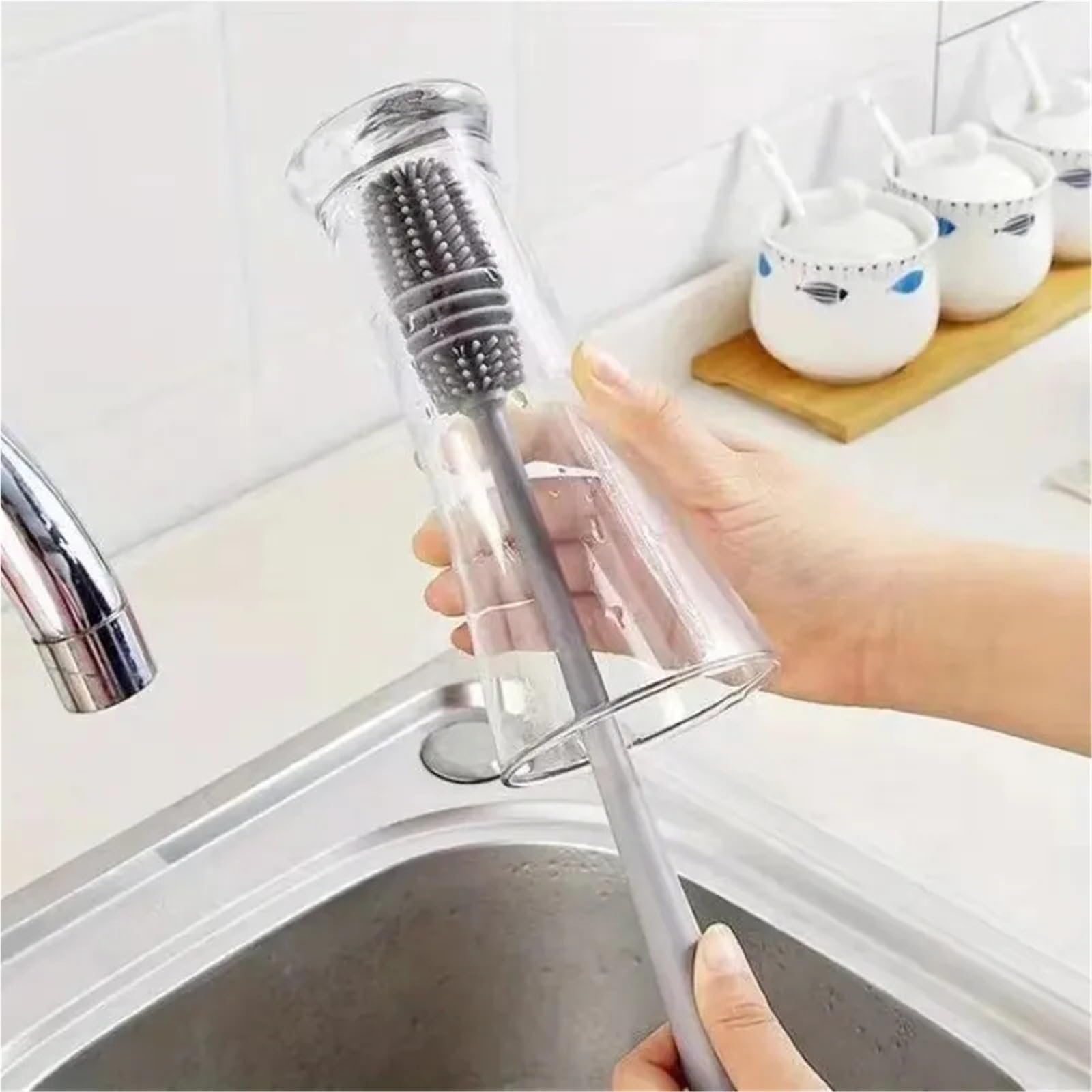 scovolino per bottiglie Spazzole for bottiglie di latte in silicone Manico lungo Bottiglia for bevande for pulizia tazza vetro Strumento for la della cucina(5Pcs M Grey)