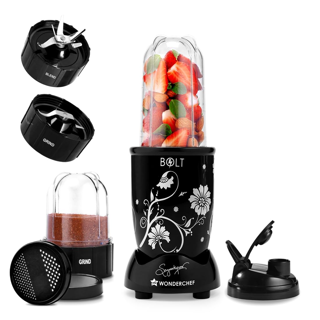 Wonderchef Nutri-blend BOLT Mixer, Grinder, Blender|Extra Powerful 600W 22000 RPM 100% Full Copper Motor|2 unbreakable jars with Sipper lid|2 Year warranty|Recipe book by Chef Sanjeev Kapoor|Black-image-35