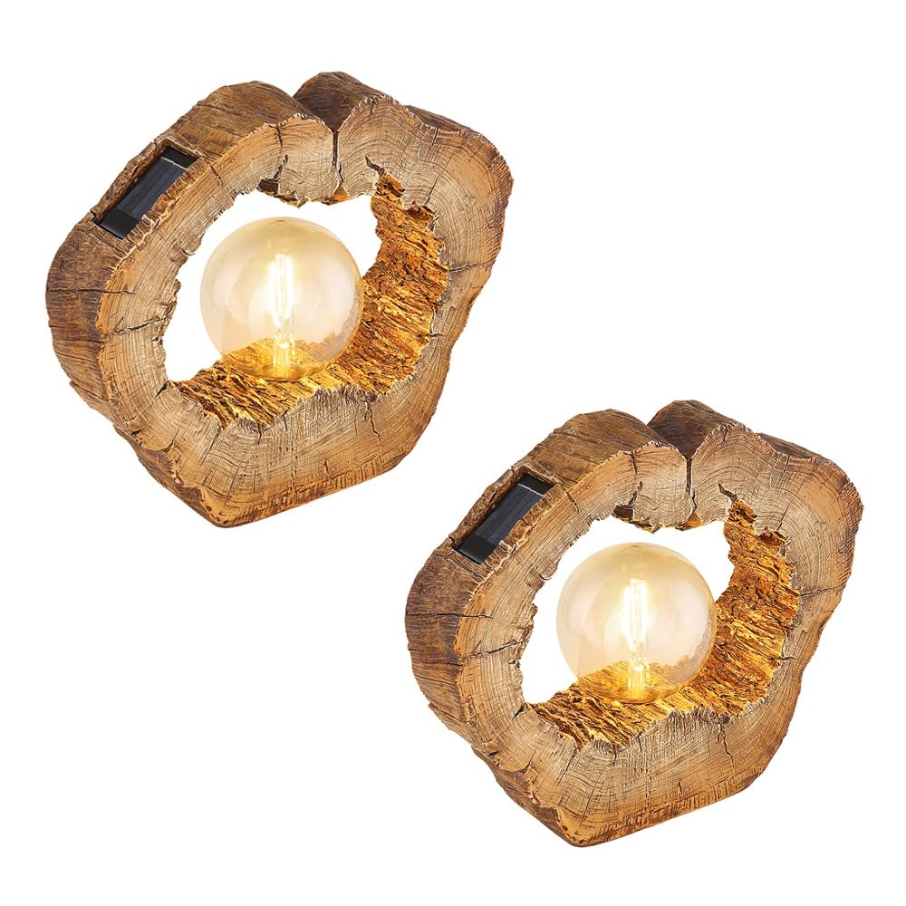 Solarlampe Outdoor Garten Solarleuchte LED Solar Außenlampe Gartendeko Baumscheibe Holzoptik braun, Kunststoff, 1x LED warmweiß, LxBxH 30,5x8,5x25,5 cm,2er Set