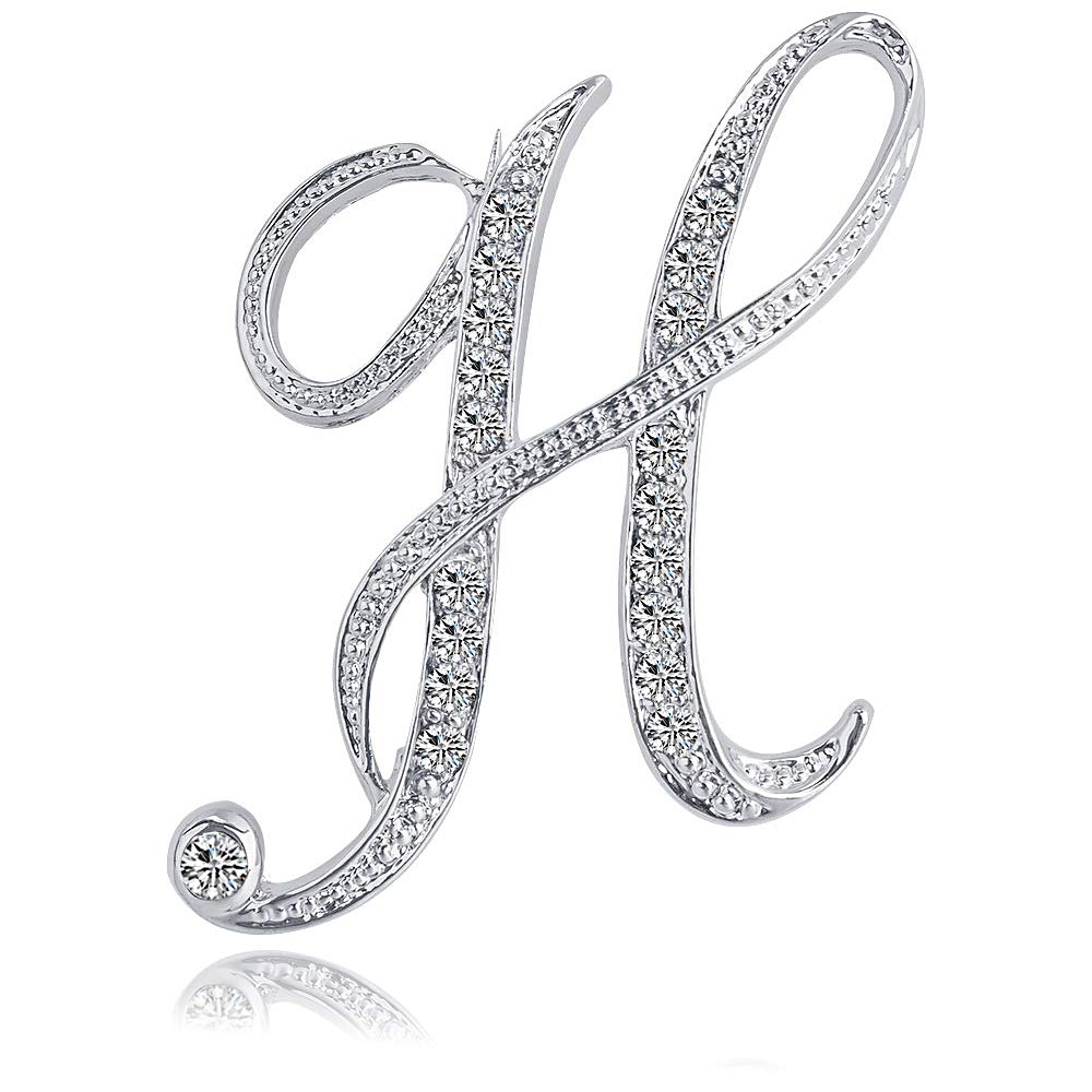 Letter Brooch Pins Initial Rhinestone Brooch for Women Crafts Silvery A-Z
