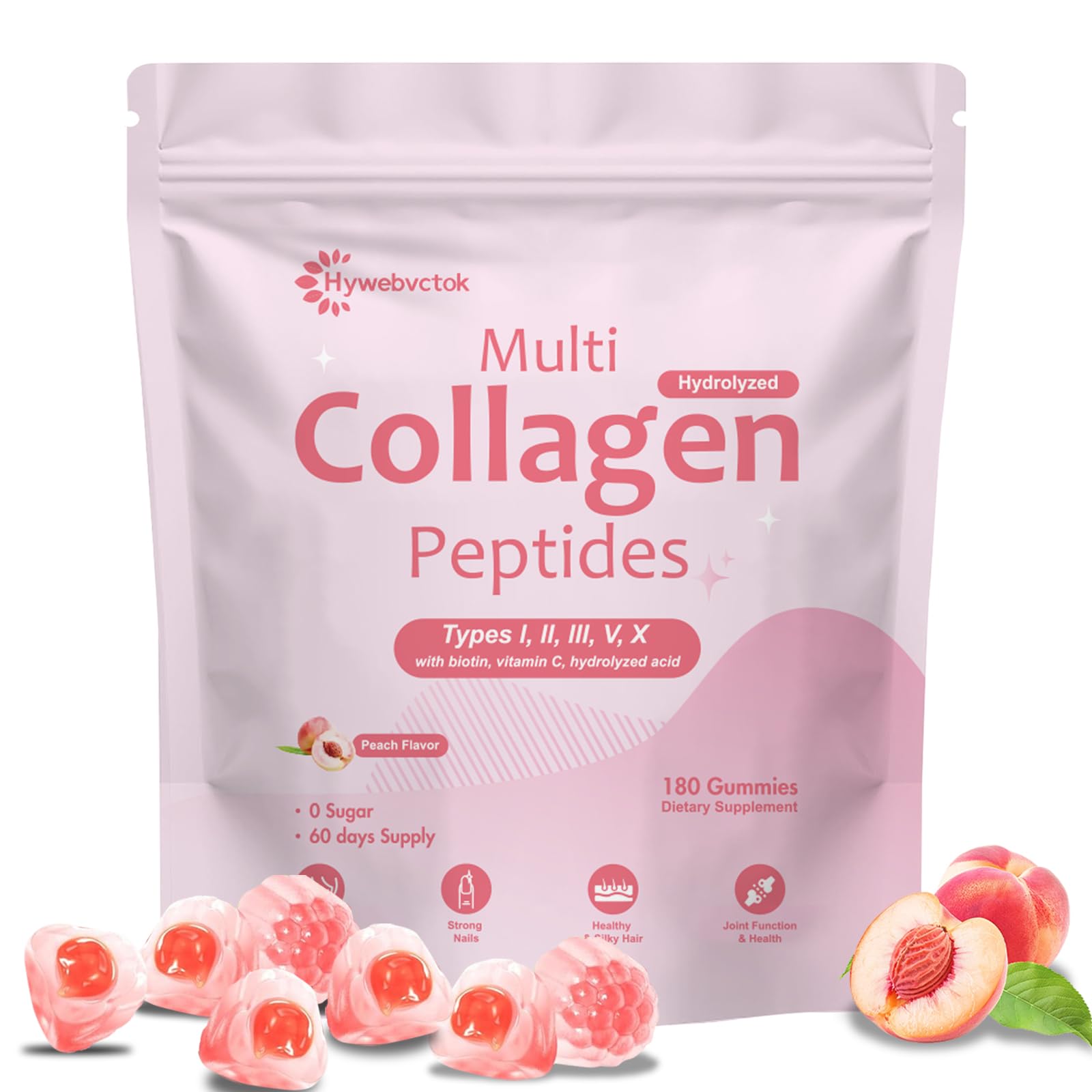 Marine Collagen Gummies for Women Men, 180 CNT Hydrolyzed Collagen Peptides