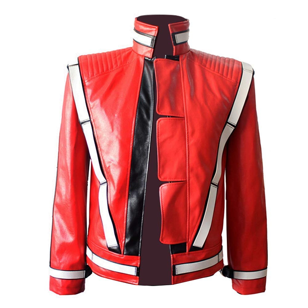 Gn2uMJ Thriller Jacket Open Stitch Vocal Concert Leather Punk Jacket Outwear Red (XL)