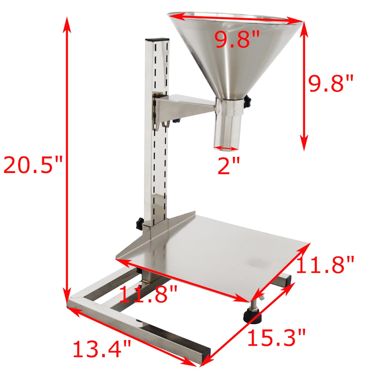 Einfülltrichter aus Edelstahl mit Stützständer, manueller Füllpakettrichter für Pulverpaste, flüssiges Granulat, 2 cm