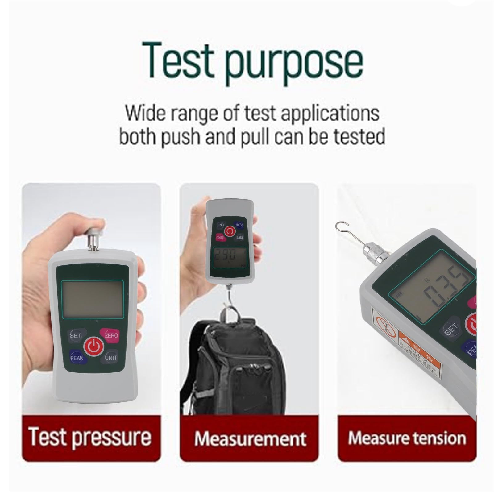 Push Push Medidor de Fuerza Digital 5N-50N, Precisión ±1, Sensor Integrado Compacto y Portátil para Pruebas de Laboratorio