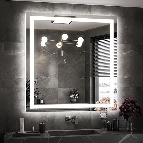 Miniatura 11 de Espejo de tocador LED de 30 x 36 pulgadas para baño, espejo LED frontal y retroiluminado para baño con 3 luces de color, espejo de tocador de pared