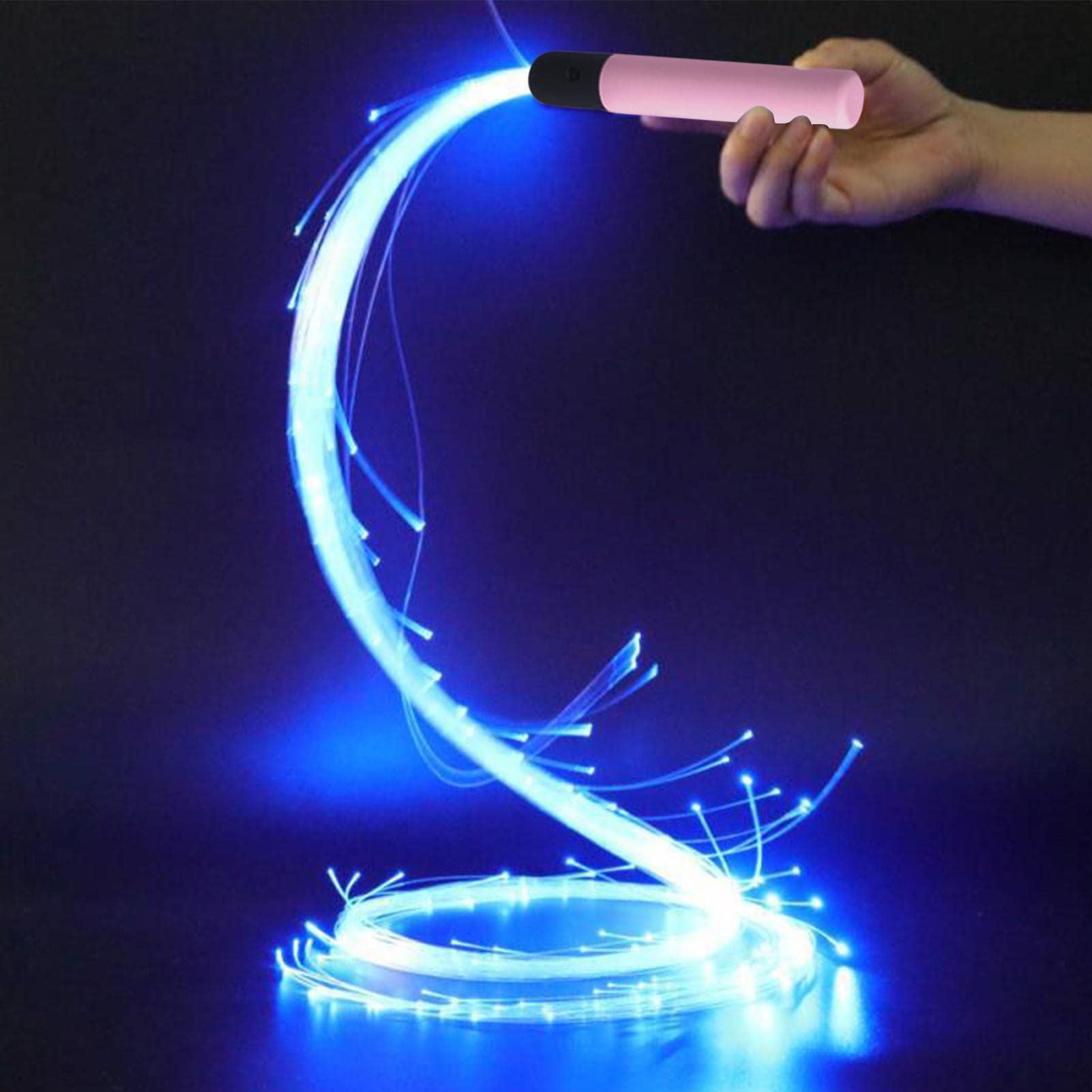 Dous Black+Pink Handle Led Fiber Optic Space Whip,360-Degree Rotating Dance Whip,Super Bright Dance Whip 7 Light Color Changes,Battery Powered Fiber Optic Whip For Show Music Festival
