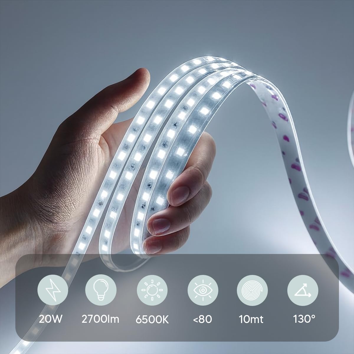 Eurekaled Taśma LED 24 V S8010-10 m, 238 LED/m, 20 W/m, 2700 lm/m, CRI≥80, IP20 - ciepłe światło 3000K, naturalne 4000K lub zimne 6000K, cięcie 29,5 mm, CE RoHS (6500K, 10 m)