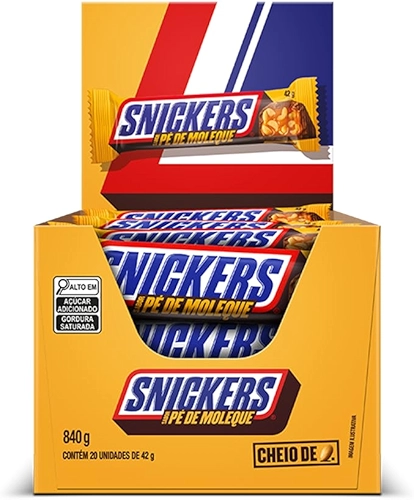 Chocolate Snickers Pé De Moleque - Display com 20 unidades de 42g
