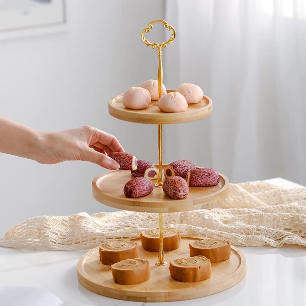 Présentoir à cupcakes rond à 3 étages avec poignée en métal - Pour mariage, fête, anniversaire, fête prénatale, dessert, fruits, bonbons, 30 x 25 x 20 cm