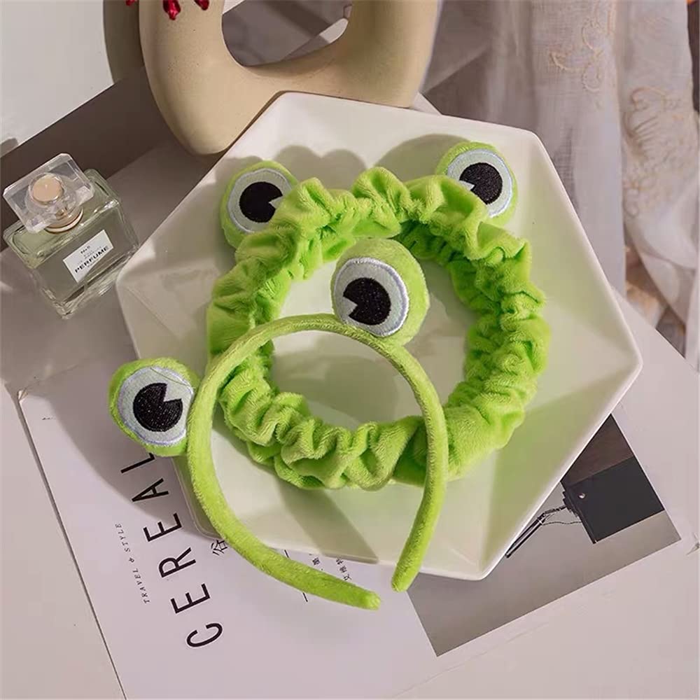 2 Pcs Funny Frog Makeup Headband Elastic Hairband for Women Green Coral Fleece Wide Brim Head Wrap for Face Washing - Image 3