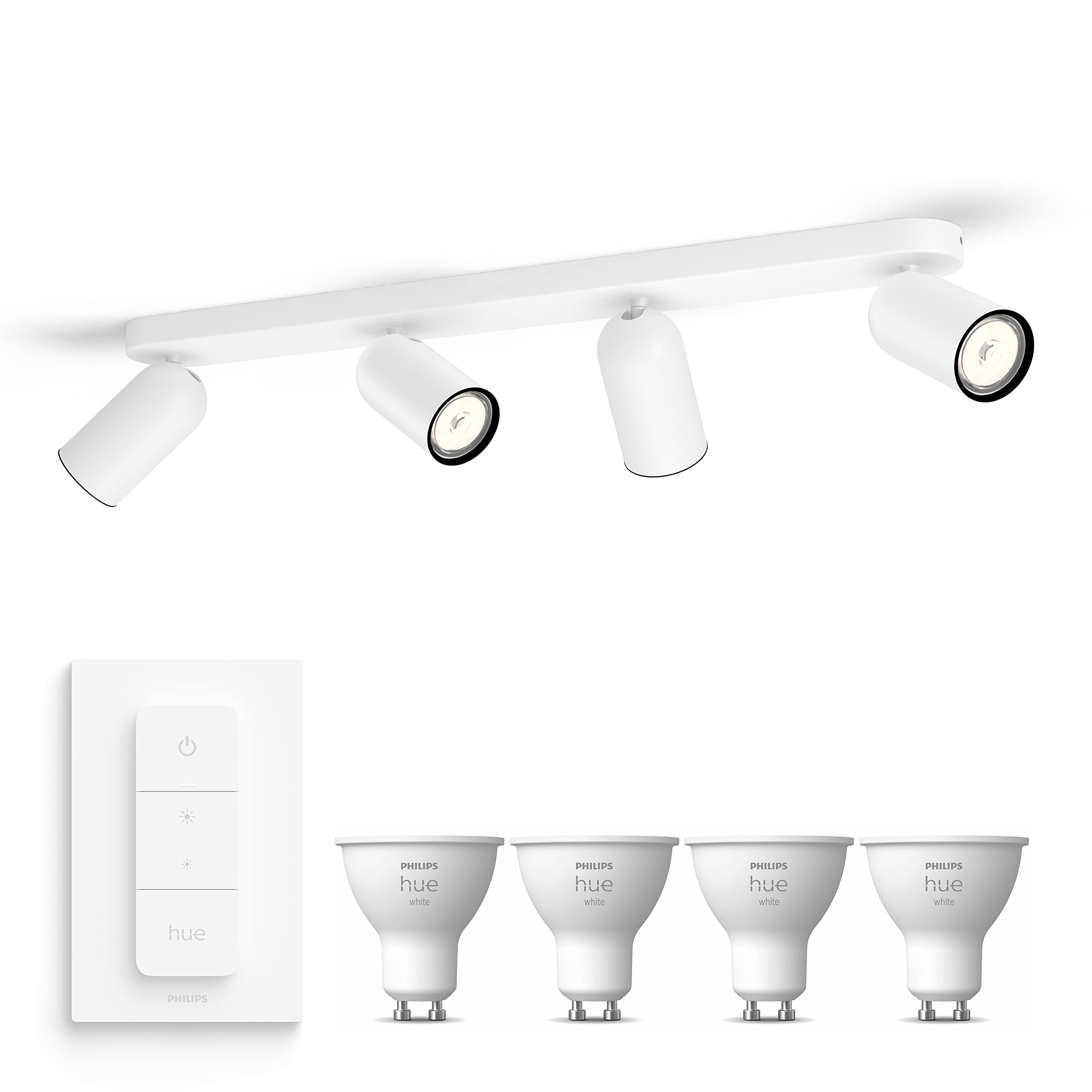 Philips Hue Pongee Spot en saillie (Blanc) - Lumière blanche chaude - Comprend un Variateur de lumiere Hue - Spot en saillie avec 4 points lumineux - GU10 - Hue White