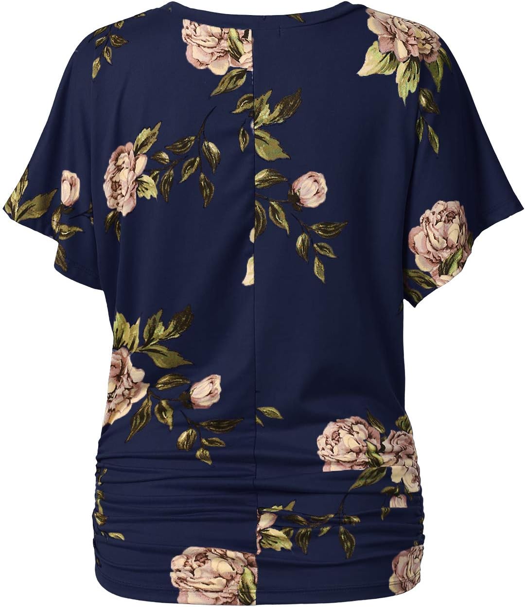 Womens Boat Neck Rose Floral Dolman Top Shirts Navy, S