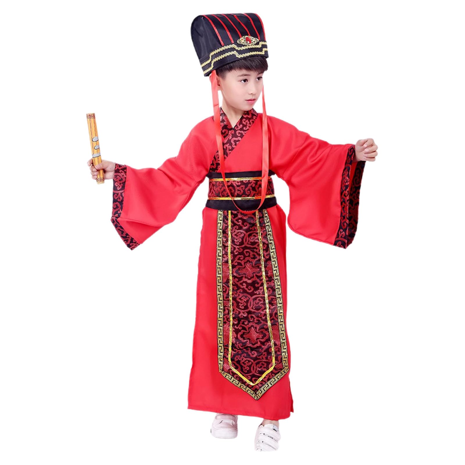 Kids Traditional Chinese Outfit for Boys - 3Pcs Ancient Dynasty Inspired Costume Garb Belt And Hat, Ideal for Cultural Performances, Festivals and Role Play — image 1