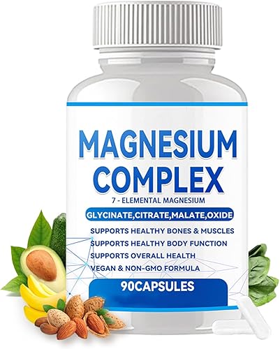 Complejo de magnesio 1000 mg, 7 suplementos de magnesio elemental con glicinato de magnesio, citrato, malato, taurato, óxido, aspartato, orrotato,