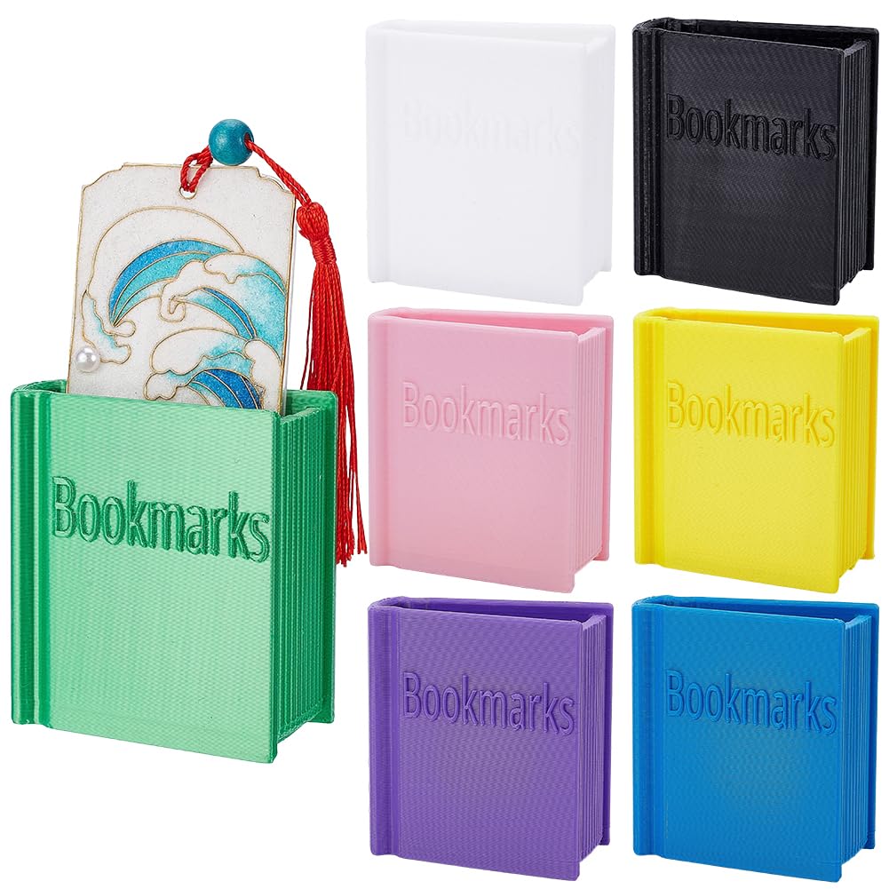 FREEBLOSS 7 PCS 3D Printed Book Shaped Bookmark Holders Multi-Color Desk Storage Organizer Bookshelf Decor for Book Lovers & Office Small Supplies(2.76×1.50×2.95Inch)