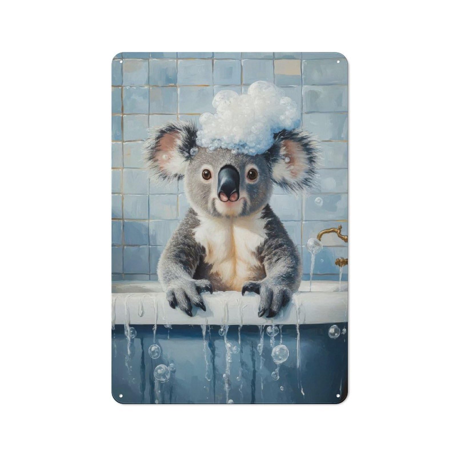 Junmoney Style-3 Koala Bath Time Tin Sign 30X20cm For Living Room Wall, Rustic Wall Decor, For Living Room Decor Lovers