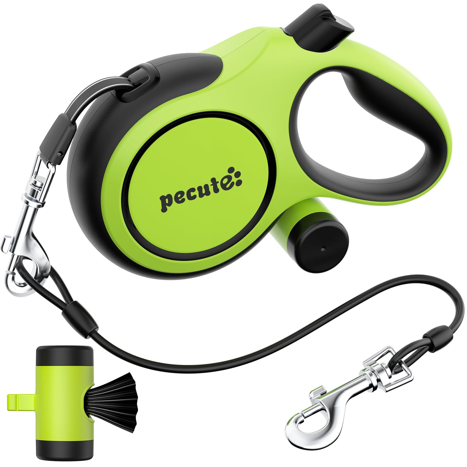 Pecute Guinzaglio per Cani Allungabile 8 metri con Corda Anti-morso da 46 cm, Guinzagli Retrattili con Sacchetti Igienici e Porta Sacchetti|Per Passeggiate/Addestramento/Pioggia, fino a 15-50 kg,Verde