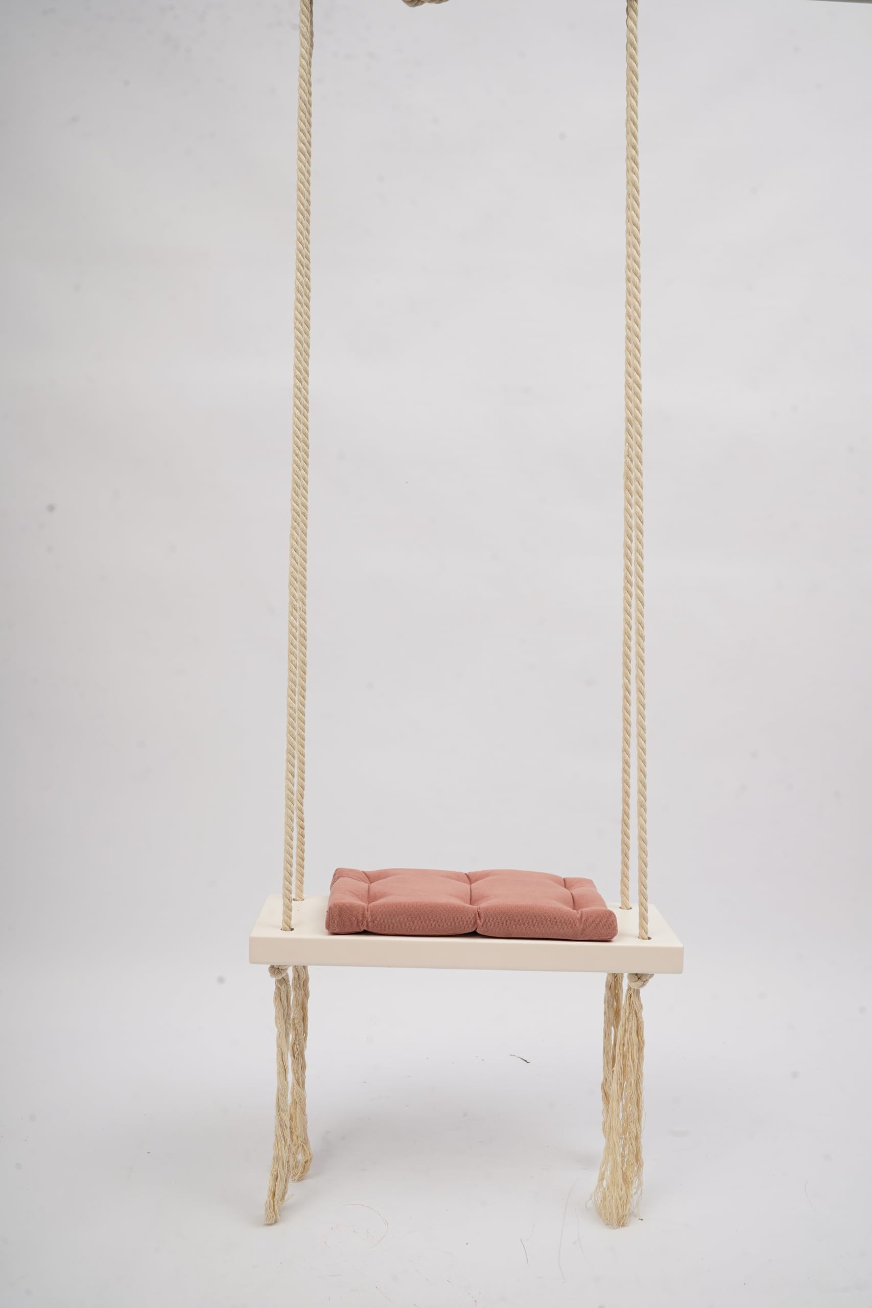 Columpio colgante de madera maciza rosa con acolchado para niños