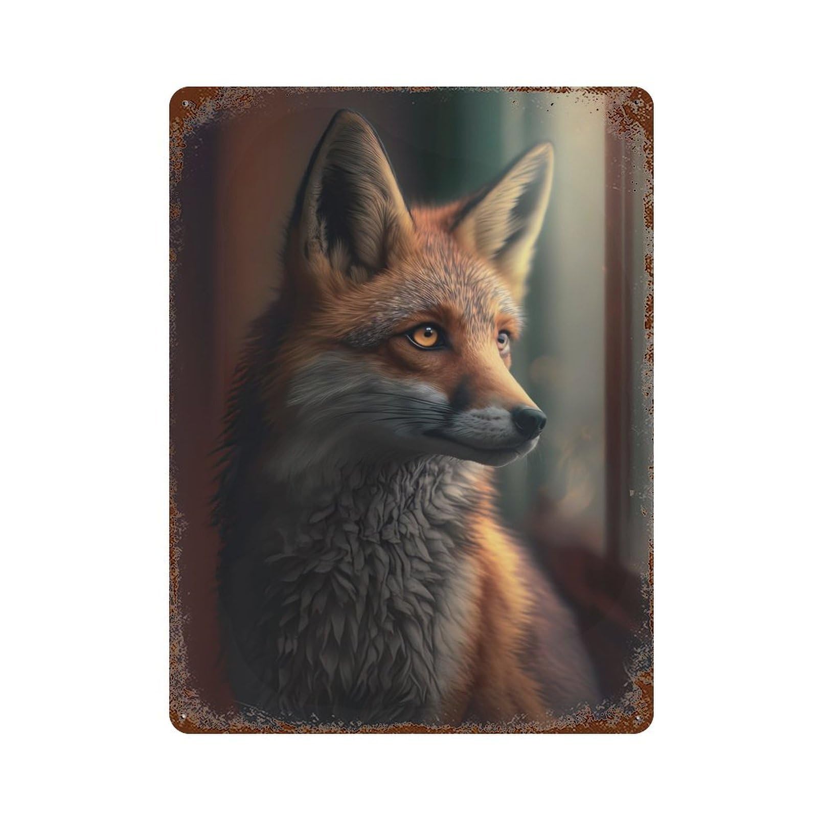 The Watching Fox Decorative Tin Sign 15.7"x11.8", Old School Wall Decor for Garage, Pub Or Kitchen
