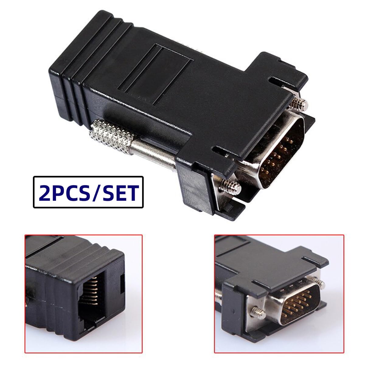 JSER Connettore da VGA maschio a Ethernet, Lan, Cat5, Cat5e, RJ45 femmina, 2 pezzi