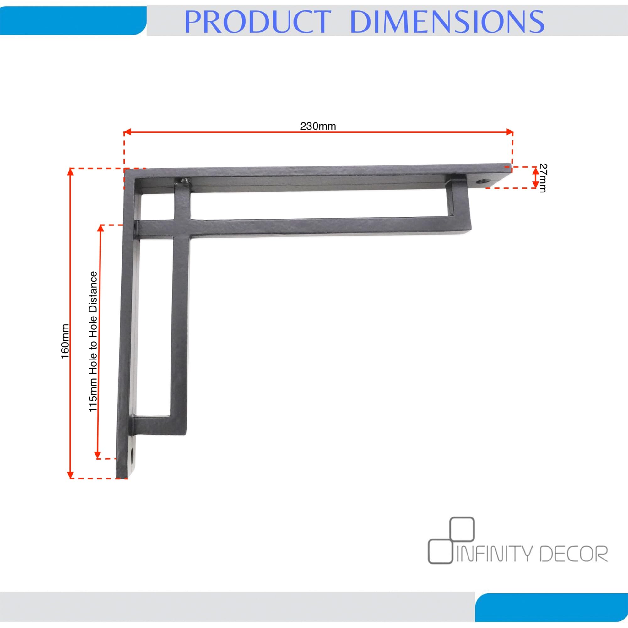 Infinity Decor Staffe da parete in ghisa, ornate, resistenti, per mensole, mensole da cucina e soggiorno, confezione da due in finitura nera, 230 mm x 160 mm