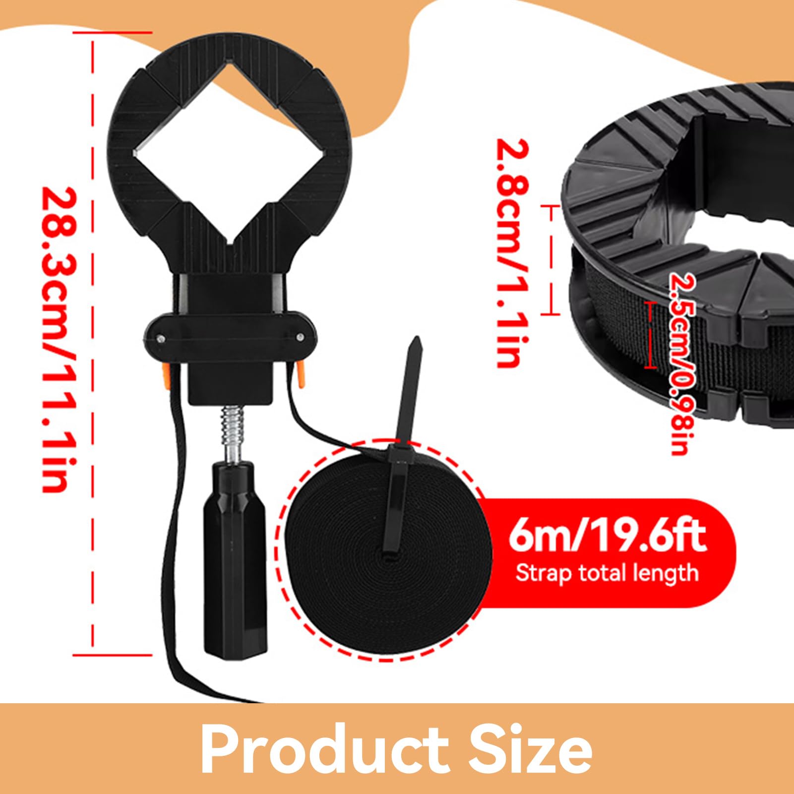4 packs Sangle Pince, 6M Cadre d'image réglable Band de sangle d'angle avec 4 griffes d'angle pour armoires et tiroirs
