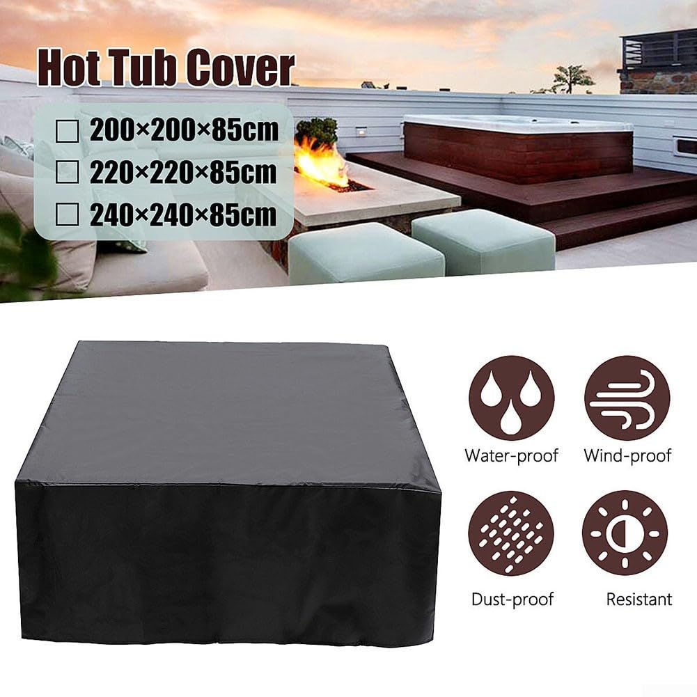 Housse de protection imperméable et thermique pour spa, couverture de piscine, protecteur de spa portable de remplacement pour l'extérieur (200 x 200 x 85 cm)