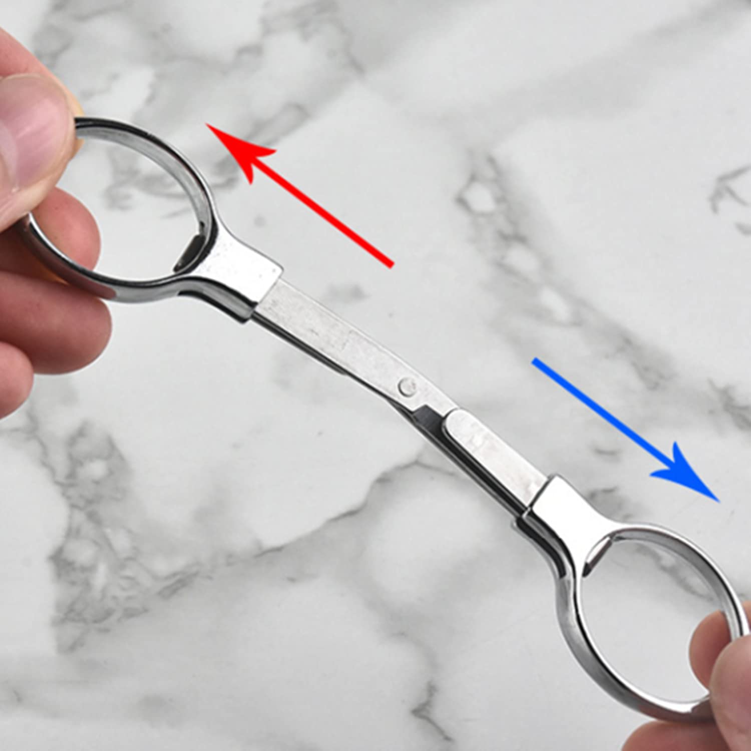 2 forbici pieghevoli piccole, in acciaio inox, a forma di occhiali, forbici di sicurezza pieghevoli con foro per portachiavi, per casa, scuola, ufficio, rosso
