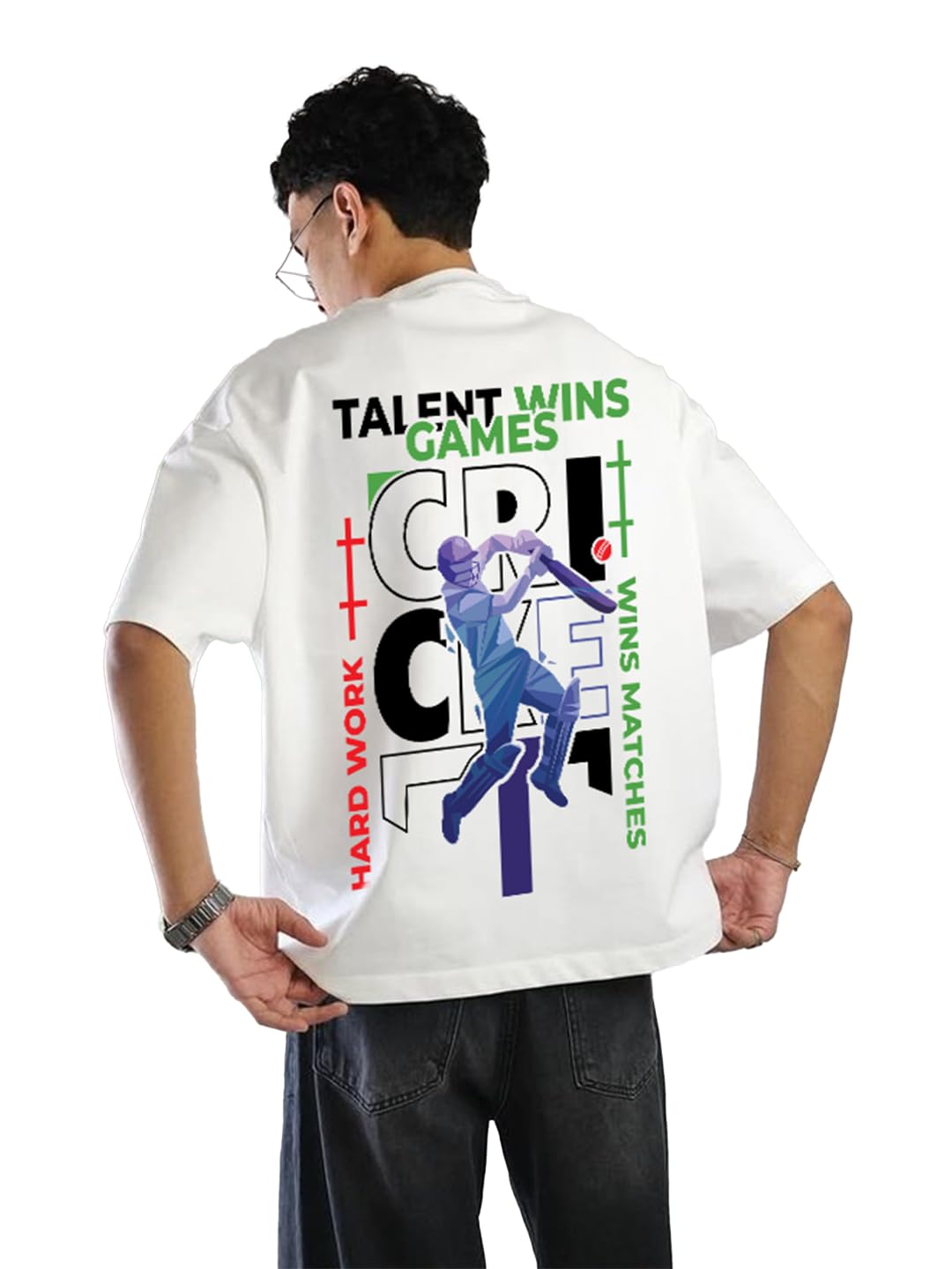 Oversized Cotton T-Shirt for Men | Cricket Never Dies Motivational Print | Casual Graphic Tee | Comfortable Loose Fit Streetwear | Half Sleeve Round Neck Trendy T-Shirt-image-33