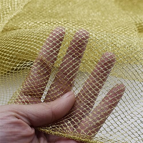 Gold Silver Mesh Fabric Warp Knitting Fishing Net Cloth Laundry Bag Strong Hard Net Fabric DIY Sewing Fabric for Dress Gold 90X135CM