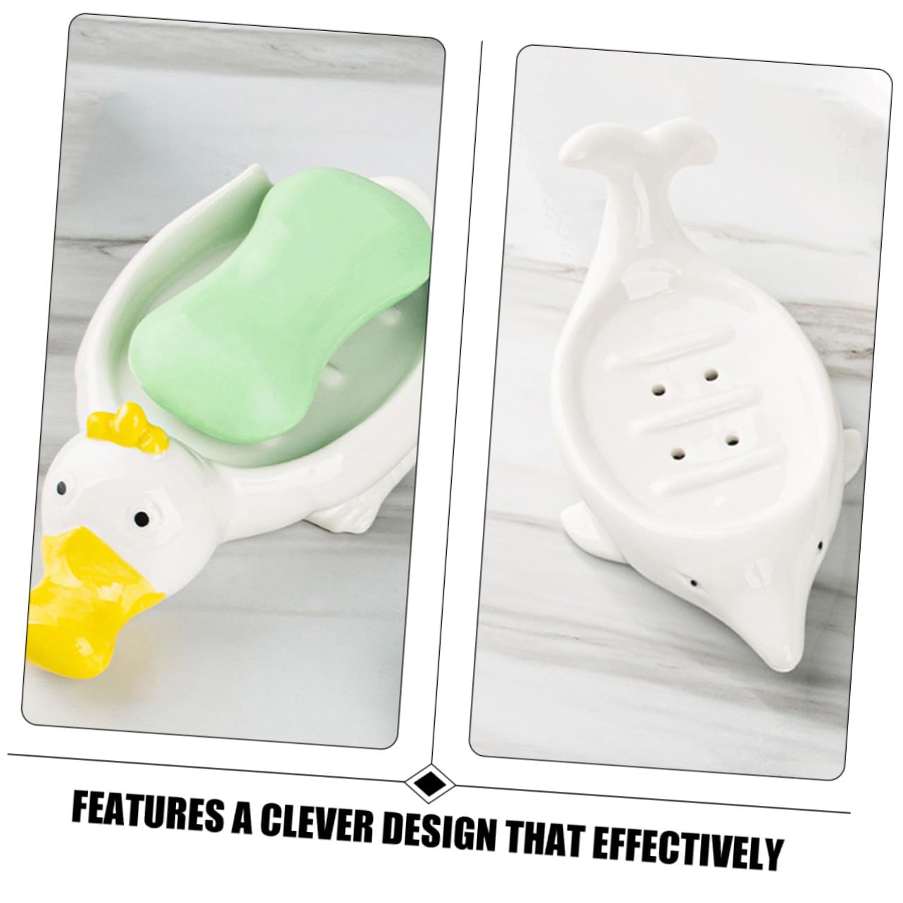 KOMBIUDA 2 Stück Keramik Seifenschale mit Niedlichem Enten Delfin Design Abtropfendes Langlebiges Badezimmer und Küchen Seifenhalter für Bad Küche Hotel und Geschenk