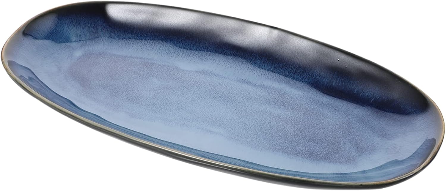 OUNONA Large Blue Ceramic Sushi Plate for Home and Restaurant Multi Function Food Serving Tray for Snacks Fruits Appetizers Premium Ceramic Serving Dish for Parties and Hotels