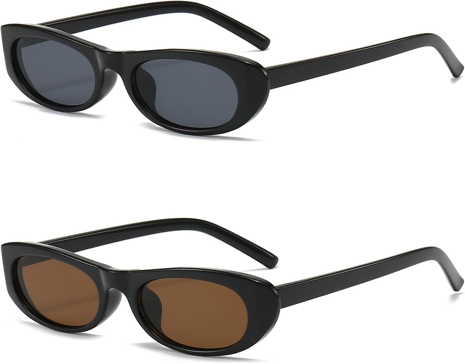 Elongated Narrow Cat Eye Sunglasses for Women 90s Retro Womens Oval Sunglasses Fashion Small Black Shades - Image 4