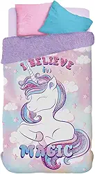 Edredom com Sherpa Solteiro Estampado Unicórnio 1,50 m x 2,20 m Com 1 peça - Produto Importado