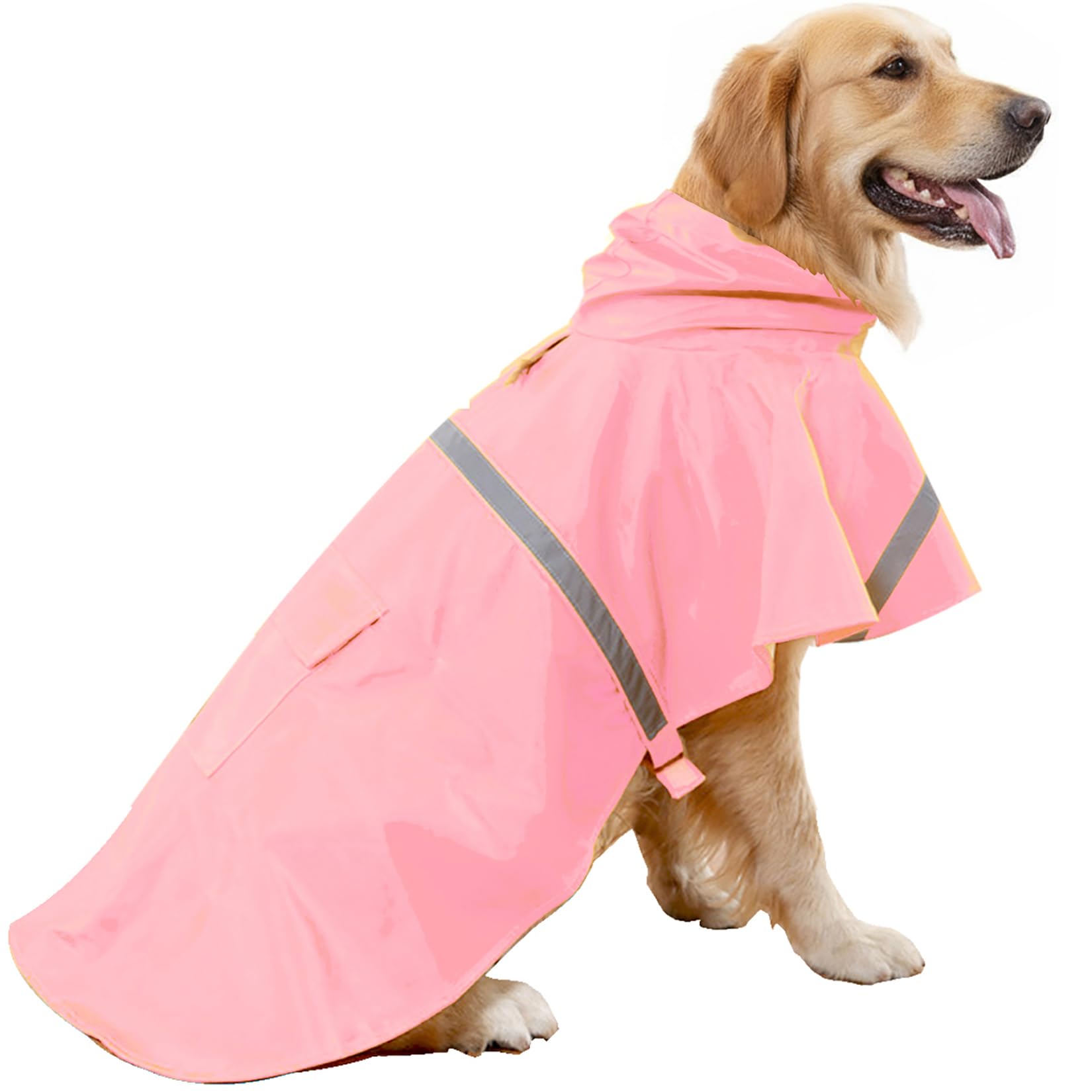 HAPEE Dog Raincoats with Reflective Strip Hoodie,Poncho Jacket for Large Dogs fit Golden Retriever Doodle (D4-Pink, 16A (20-30 lbs))