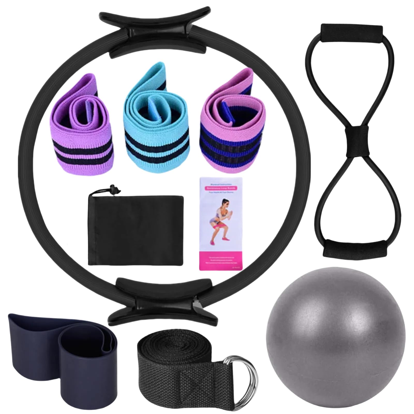 Pilates Ring Set, 8 Teiliges Pilates Set für Zuhause mit Yoga Ball,Fitnessbänder,Pilatesring und Weiterem Pilates Zubehör,Pilates Kit Fitnessgerät für Heimtraining und Studio Workout