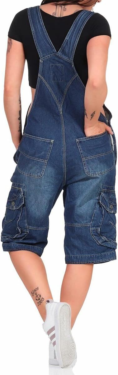 MADEPANTS Women's Denim Cargo Overall Shorts