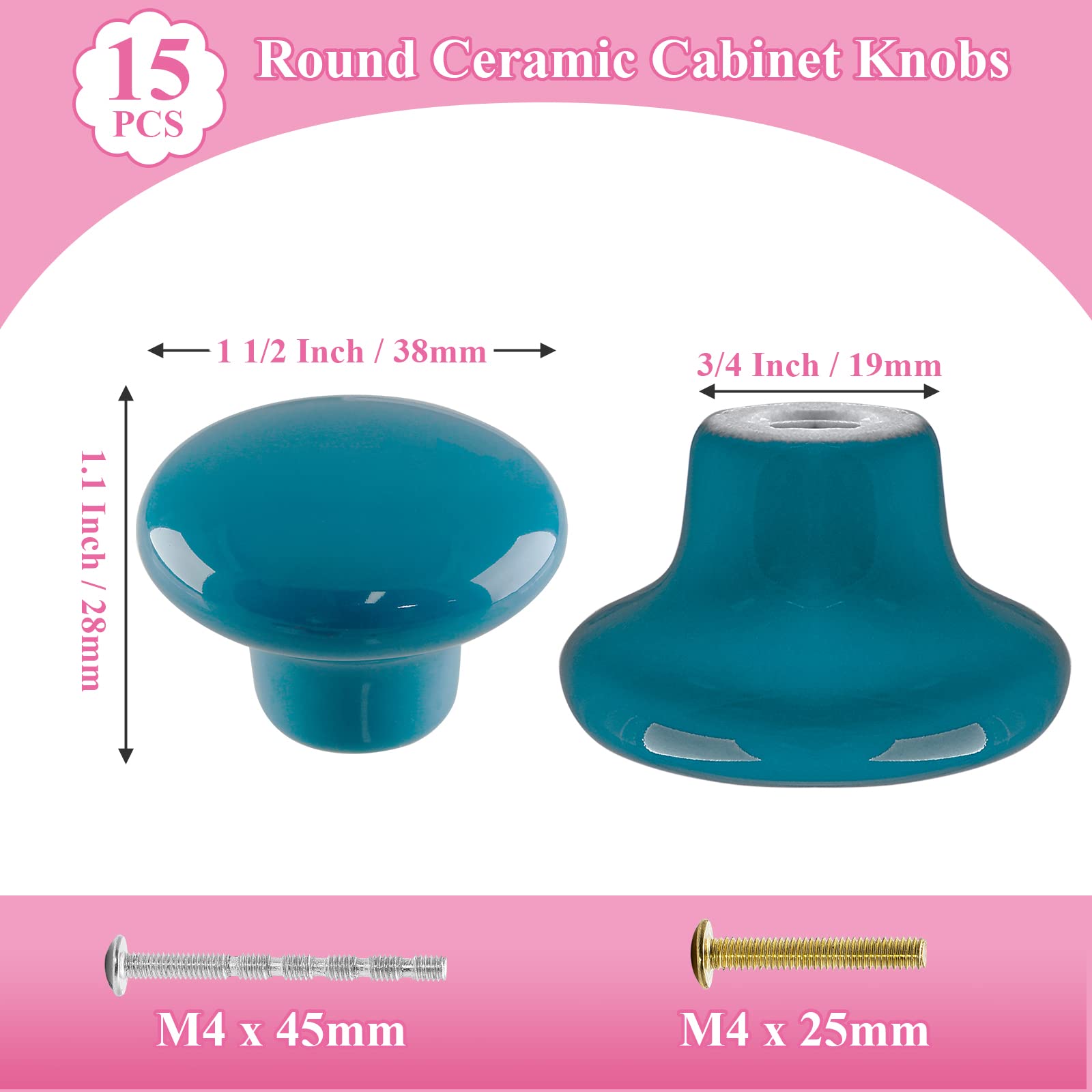 15 szt. ceramicznych gałek do szafek, niebieskie gałki do szuflad, okrągłe gałki do komody, urocze uchwyty do szafek kuchennych, małe gałki toaletkowe, okucia, gałki do szafek dla dzieci