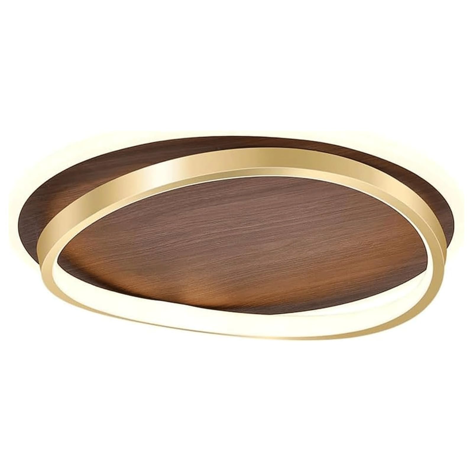 BKEKM Flush Mount Fixture with Gold Accent,Dimmable 25W/32W Ceiling Lamp Modern Walnut Wood LED Ceiling Light,Wood Grain Ceiling Light Fixture(47 * 9Cm)