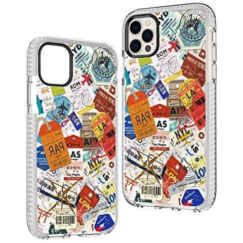 TRFAEE Compatible with iPhone 12/12 Pro Case,Shockproof Anti-Scratch Clear Transparent TPU Bumper Protective Phone Case Cover Travel Boarding Pass Stickers Label Stamps Designed for iPhone 12/12 Pro Cover