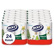 Nicky Happy Life Christmas – Carta Cucina Natalizia, 24 Rotoli Asciugatutto da 100 Strappi, Carta a 2 Veli, Apertura Facilitata, 4 decori natalizi diversi, Resistente ed Assorbente, Carta FSC
