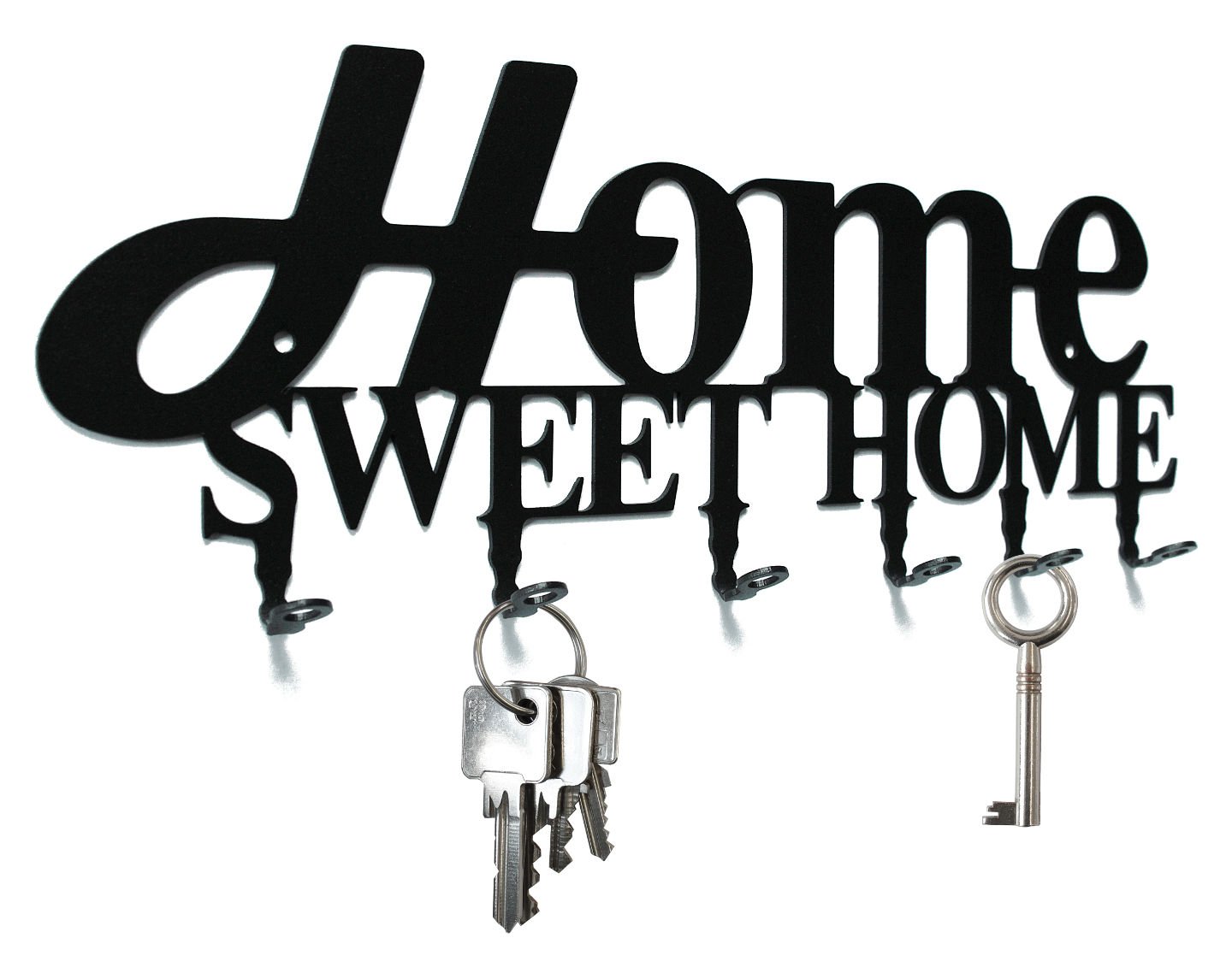 Key Holder - Home Sweet Home - Design - Beautiful Key Hook for Wall - 6 Hooks - Metal - Black
